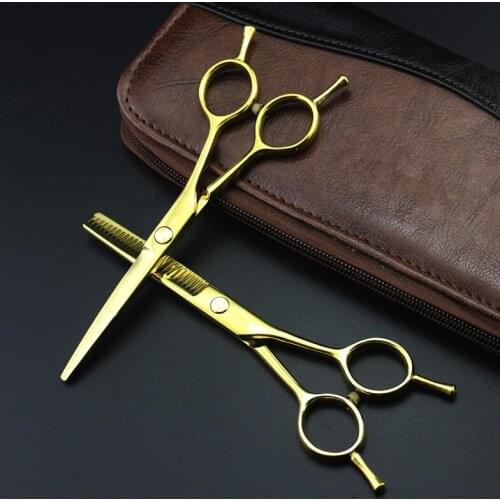 Professional 5.5 inch gold Two-tailed scissor thinning scisors cutting barber hair scissors set shears hairdressing scissors