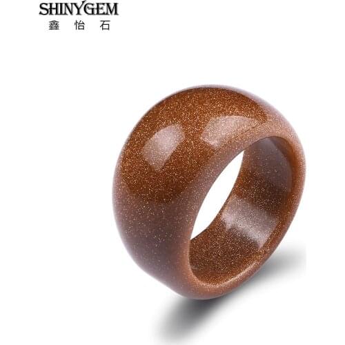 ShinyGem Drops Water Shape Natural Golden Sand Stone Rings Sparkling Glossy Brown Minerals Gem Finger Rings For Men/Women Party
