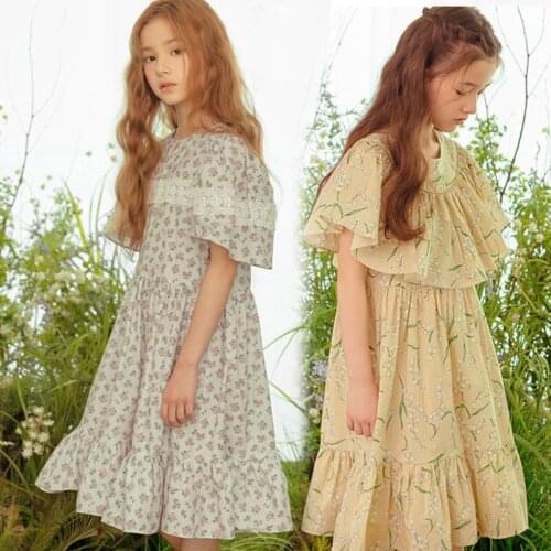 Baby Girls Floral Dresses Summer Comfortable Cotton Casual Mid-length Kids Princess Dress Ruffle Teens School Children Clothing