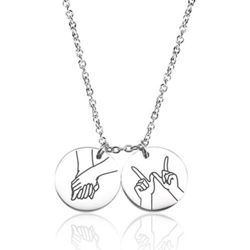 RIR Silver Color Coin Custom BFF Pendant Korean Necklace Set 1 2 Fashion Designer Circle Necklaces In Stainless Steel