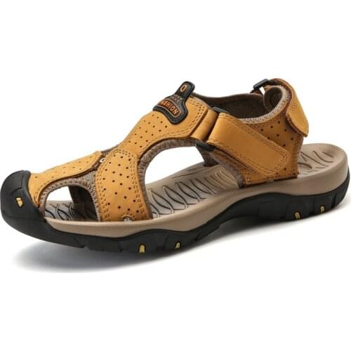 New Fashion Summer Beach Breathable Men Sandals Brand Genuine Leather Mens Shoes Man Casual Shoes Plus Size 38-45