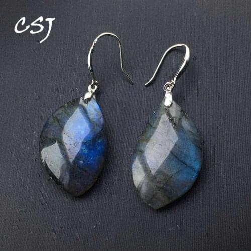 CSJ Natural Blue Labradorite Earrings Moonstone Sunstone Divination spiritual meditation Fine Jewelry for Women Lady Party Gift