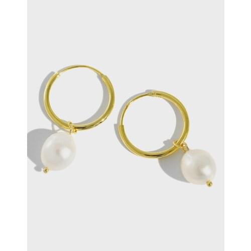 18k gold Authentic 925 Sterling silver Lucky Circle & Irregular Baroque pearl dangle earrings for women FINE jEWELRY E503