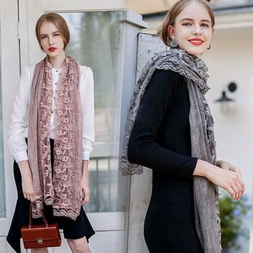 Luxury Women Lace Flower Scarf Scarves Girls Embroidery Wild Sunscreen Shawl Adult Brand Fashion Long Embroidered Lace Scarfs