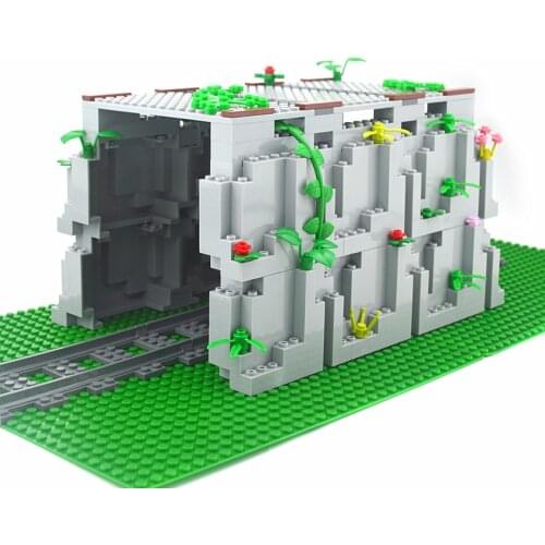DIY Building Blocks Rock Panel 6082 Train Tunnel Mountain Cave Rockery Bridge Classic Accessories Bricks Creative MOC Part Toys