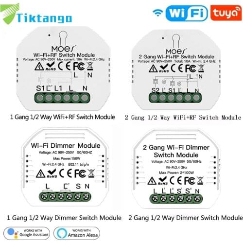 Tiktango DIY WiFi Smart Light Dimmer Switch Module Smart Life Tuya Remote Control Work with Alexa Google Home 1/2 Way 1/2 Gang