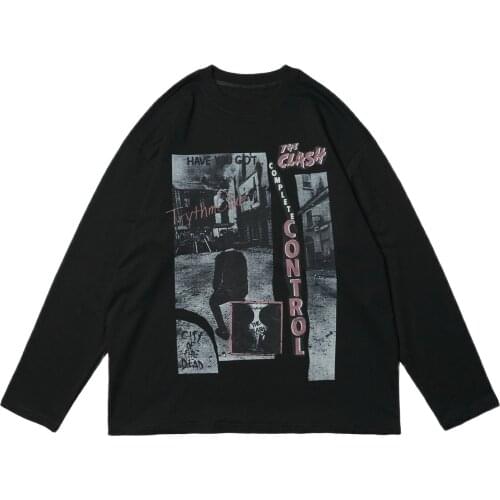 Streetwear Dark Vintage Style Tshirt Long Sleeve 2020 Hip Hop Oversized Tshirt Top Casual Cotton Harajuku Tshirt Autumn Clothes