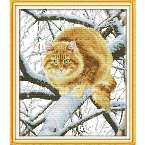 Everlasting Love Christmas The Fat Cat On The Tree Chinese Cross Stitch Kits Ecological Cotton Stamped New Store Sales Promotion