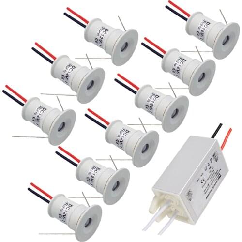 9PCS 12V LED Downlight Cabinet Lights IP65 Recessed Ceiling Spotlight 1W Showcase Led Spots Canopy Stair Light With Transformer