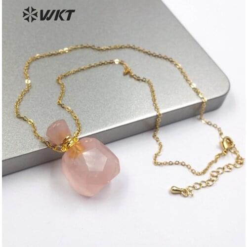 WT-N1179 gold electroplate double Circle hook stone Necklace natural stone perfume bottle Necklace fashion women Jewelry Making