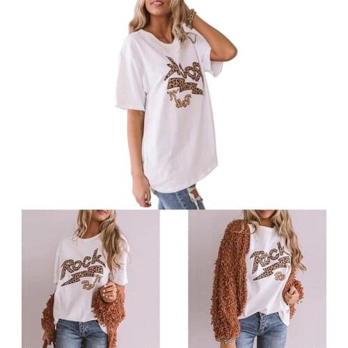 Leopard Letter Print Fashion T-Shirt Women Summer T-Shirt Casual Female T-Shirt Top Tee