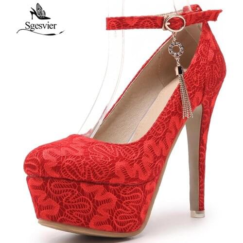 SGESVIER Sexy Round Toe Female Pumps 13cm Ultra High Heels Women Pumps Womens Wedding Platform Shoes Red Black Size 33-48 OX267
