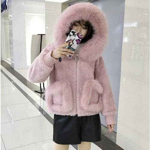 Winter Fashion Women Hooded Jacket Faux Lamb Fur Coat Loose Thicker Warm Spliced Jacket Fox Collar Casual Parka Outwear L1781