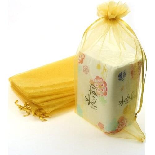 Gold Color Organza Jewelry Bags Cheap Organza Pouches Supply Gift Bags Customized Logo Printing 20x30cm 100pcs/lot Wholesale