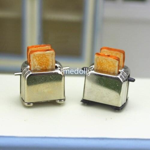 1/12 Miniature Dollhouse Toaster with 2pcs Bread Pretend Play Doll Kitchen Food Toy Accessories