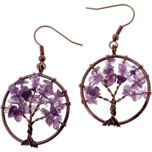 1 Pair Vintage Tree Of Life Crystal Gemstone Beads Hanging Hook Dangle Earrings