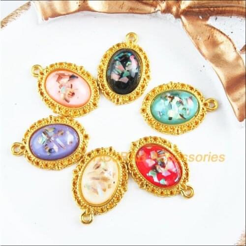 12 New Flower Charms Gold Color Oval Resin Mixed Pendants 16x23mm