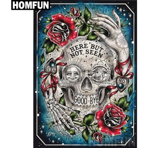 HOMFUN Full Square/Round Drill 5D DIY Diamond Painting "Skull & rose" 3D Embroidery Cross Stitch 5D Home Decor A00017
