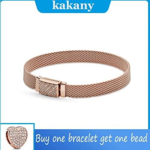 100% 925 Sterling Silver Reflexions Series Pave Pavé Long Chain Buckle Bracelet, Fashion Diy Jewelry Gift For Ladies