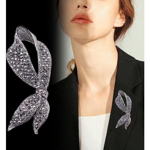 Black Bow Brooches for Women Fashion Bowknot Brooch Pin Elegant Party Jewelry Winter Coat Broches