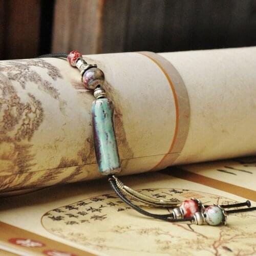 Black Weave Rope Necklace Ceramic Colorful Beads Choker Silver Color Feather Pendants Charm Chains Women Sweater Long Accessory