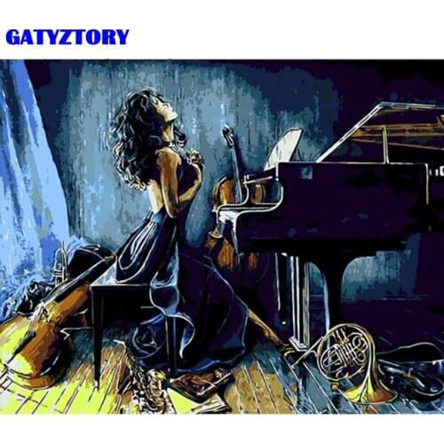 GATYZTORY Frame Piano Women DIY Painting By Numbers Kits Modern Wall Art Canvas Painting Unique Gift For Living Room Home Decor
