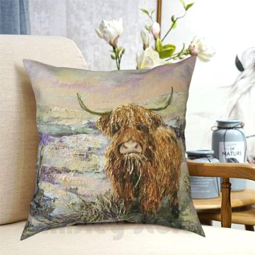 Highland Cow Pillow Case Printed Home Soft Throw Pillow Snow Original Art Highland Cow Nature Cattle Yak Winter Snow