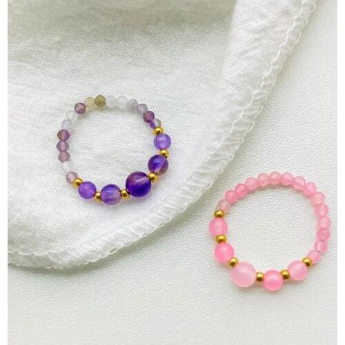 Korean Round Natural Stone Wedding Rings for Women 2021 Fashion Jewelry Handmade Geometric Stainless Steel Ring Gift Wholesale