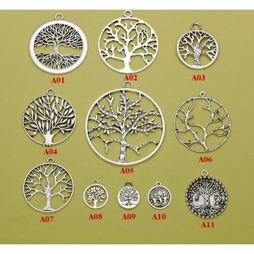 Round tree Charms, Antique Silver plated round tree Pendants/Charms, DIY supplies, jewelry making