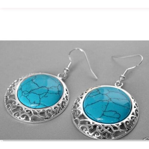 Hot Sell 925 Sterling Silver Natural Blue MarcasiteCoin Dangle Earrings