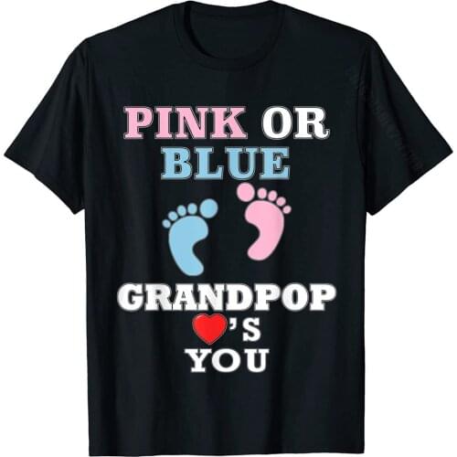 Mens Pink Or Blue Grandpop Loves You Gender Reveal Baby Shower T-Shirt Tshirts Family Men Tops Tees Simple Style Cotton