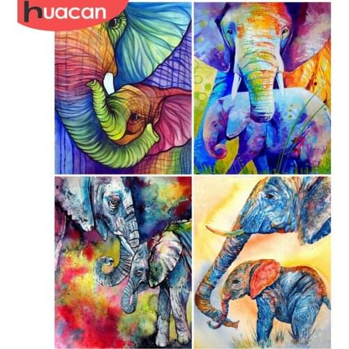 HUACAN DIY Coloring By Numbers Elephant Hand Painted Wall Art Oil Painting By Number Animal Kits For Living Room Decor