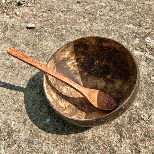 Natural coconut bowl set handmade coconut shell tableware dessert fruit salad mixing bowl rice Ramen bowl wood spoon