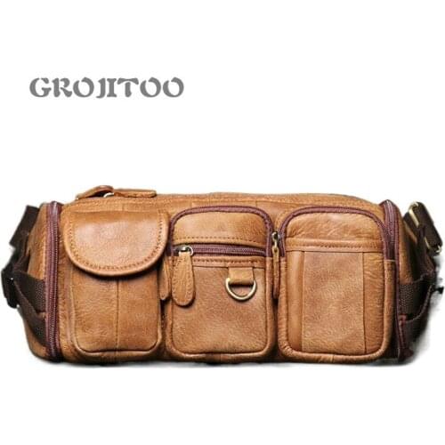GROJITOO New mens leather chest bag mens frosted leather waist bag iphone bag for man high quality shoulder bag
