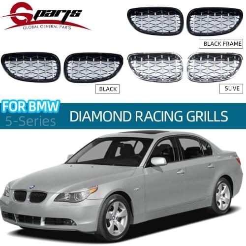 One Pair Car Diamond Front Bumper Grille Overlay Kidney Racing Grilles For BMW 5 Series E60 2004 2005 2006 2007 2008 2009 2010