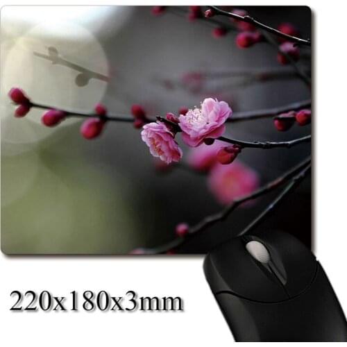 Blooming Plum flowers printed Heavy weaving anti-slip rubber pad office mouse pad Coaster Party favor gifts 220x180x3mm