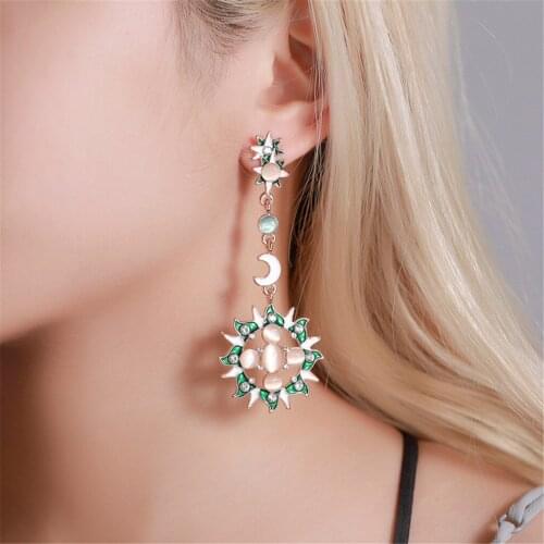 Opal Moon Star Piercing Dangle Earring Women Stud Earrings Female Korean Tassel Ear Hook Femme Party Girls Pendientes