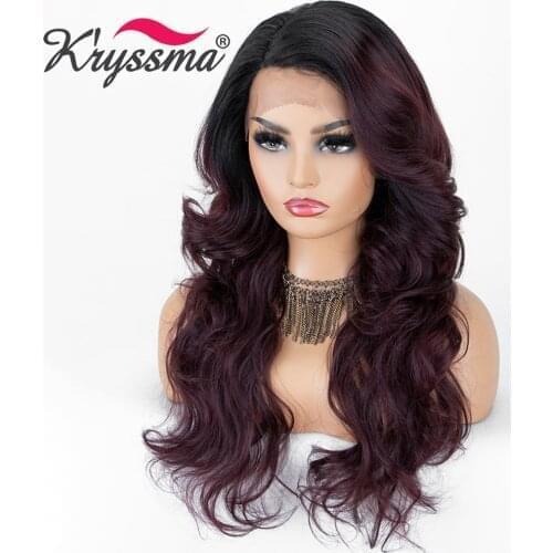 Kryssma Synthetic Lace Front Wig Dark Brown Wig Long Wavy Synthetic Wigs Ombre Purple Wig Mixed Black Cosplay Wigs For Halloween