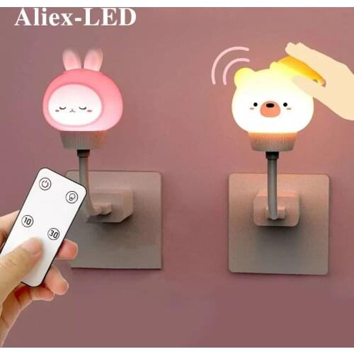 LED Chlidren USB Night Light Cute Cartoon Night Lamp Bear Remote Control for Baby Kid Bedroom Decor Bedside Lamp Christmas Gift