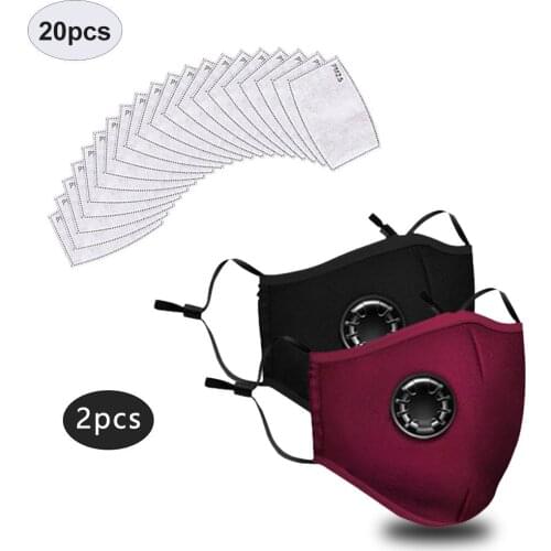 Unisex Cotton Fabric Facemask 2pcs Black+red With 20pcs Pm2.5 Filters Cotton Dustproof Mouth Face Scarf Halloween Mask Cosplay