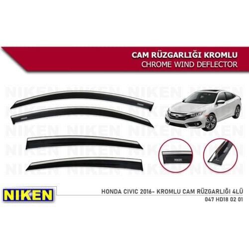 Honda Civic Wind Deflector With Chrome Rain Window Visors 2016 2017 2018 2019 2020 4 Pieces Car Auto Accessory Windshield Frame