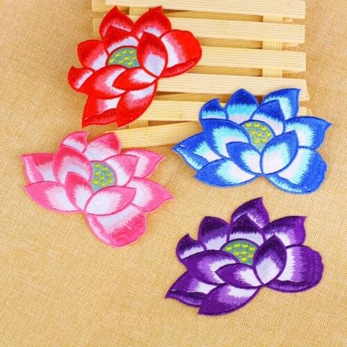 GUGUTREE embroidery lotus patches flower patches badges applique patches for clothing ZK-24