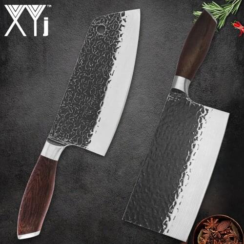 XYj Chopping Stainless Steel Forged Blade Cleaver 7'' 7.5'' INCH Brown Bend Handle Kitchen Butcher Slaughter Meat Machete Tools