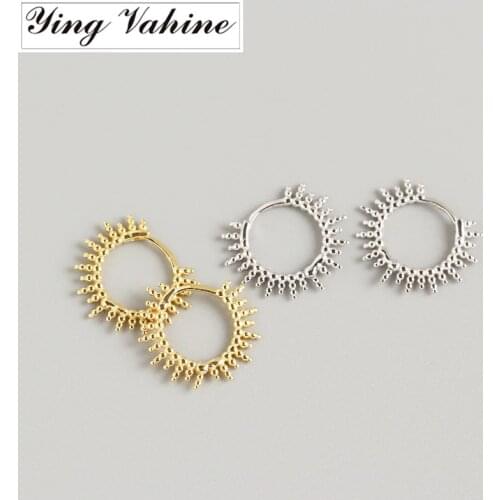 Ying Vahine 100% 925 Sterling Silver Small Beads Geometric Round Hoop Earrings for Women