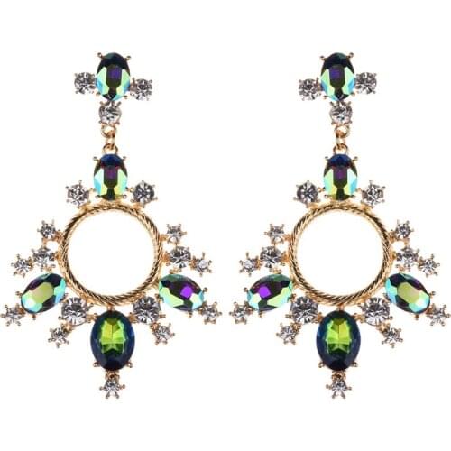 PPG&PGG Women Drop Earrings Colorful Big Round Geometric Design Luxury Starburst Pendant Crystal Dangle Statement Earrings