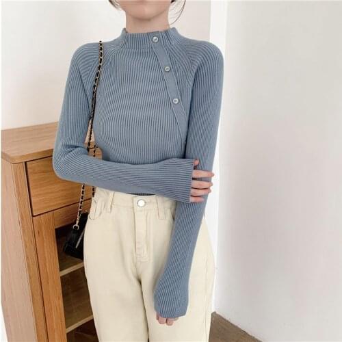 QRWR 2020 Woman Sweaters Autumn Winter Casual Half Turtleneck Long Sleeve Knitting Pullover Women Slim Fit Basic Sweater
