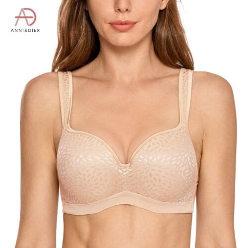 Womens Jacquard Smooth Full Coverage Padded Underwire Firm Contour Support Balconette Bra
