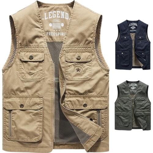 Brand Vest Men Waistcoat Multi-pockets Pure Cotton V-neck Casual Military Photography Fishing Vest Chaleco Hombre Size M-4XL