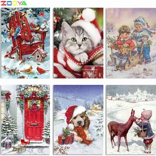 ZOOYA Diamond Painting Cat Christmas 5d Diy Diamond Embroidery Dog Full Drill Square Winter Decor Home Picture Of Rhinestone