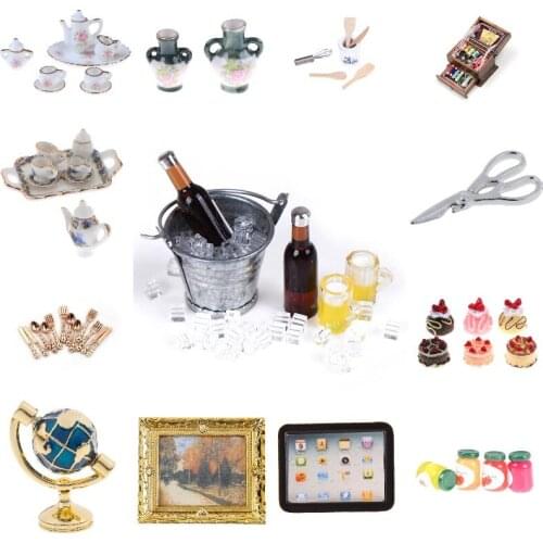 1:12 Beer Bottle Bucket Ice Cube Vase Dining Ware Ceramic Tea Set For Dollhouse Furniture Toys Doll House Decoration Accessories